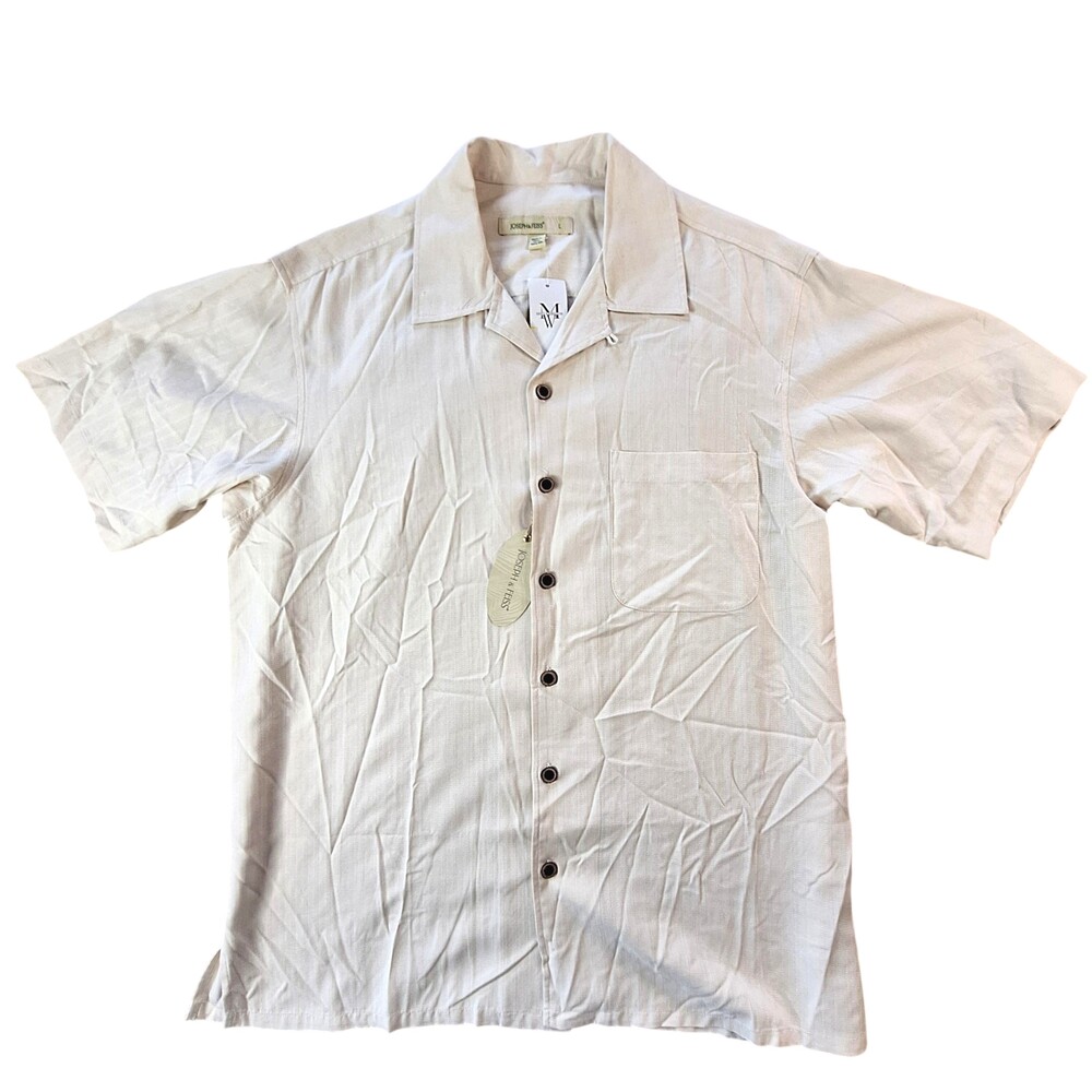 Joseph & Feiss Shirt Mens Large White Silk Short Sleeve Resort Button Up